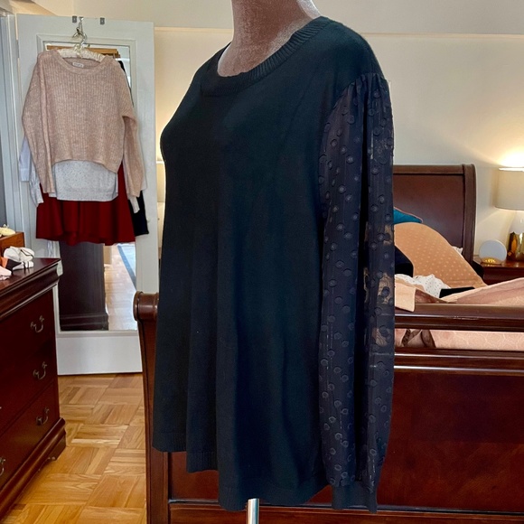 🛍️FREE w/$15☀️ 89th + Madison Sweater with Sheer Swiss Dot Sleeves - Picture 4 of 7
